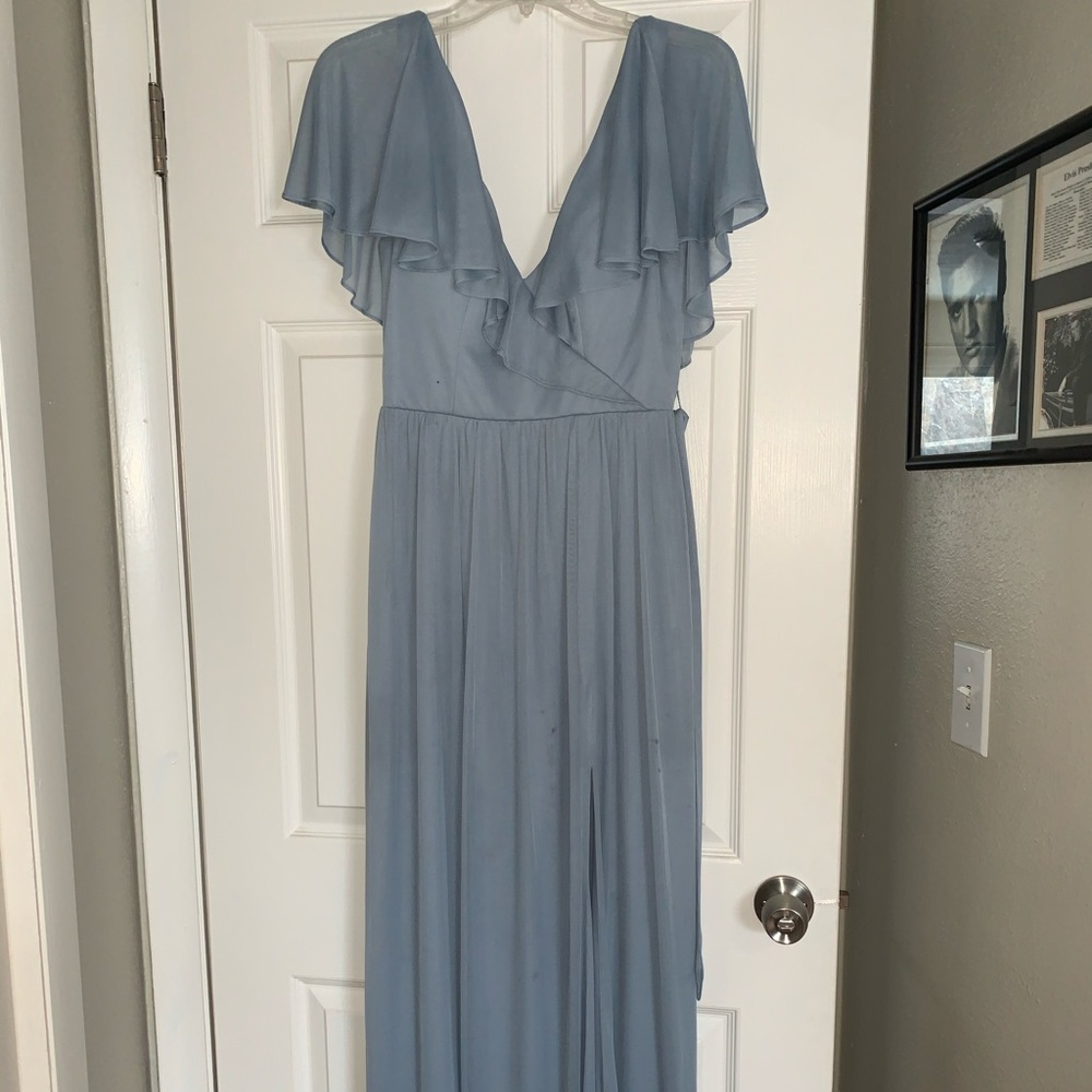 Dusty blue Azazie full length dress